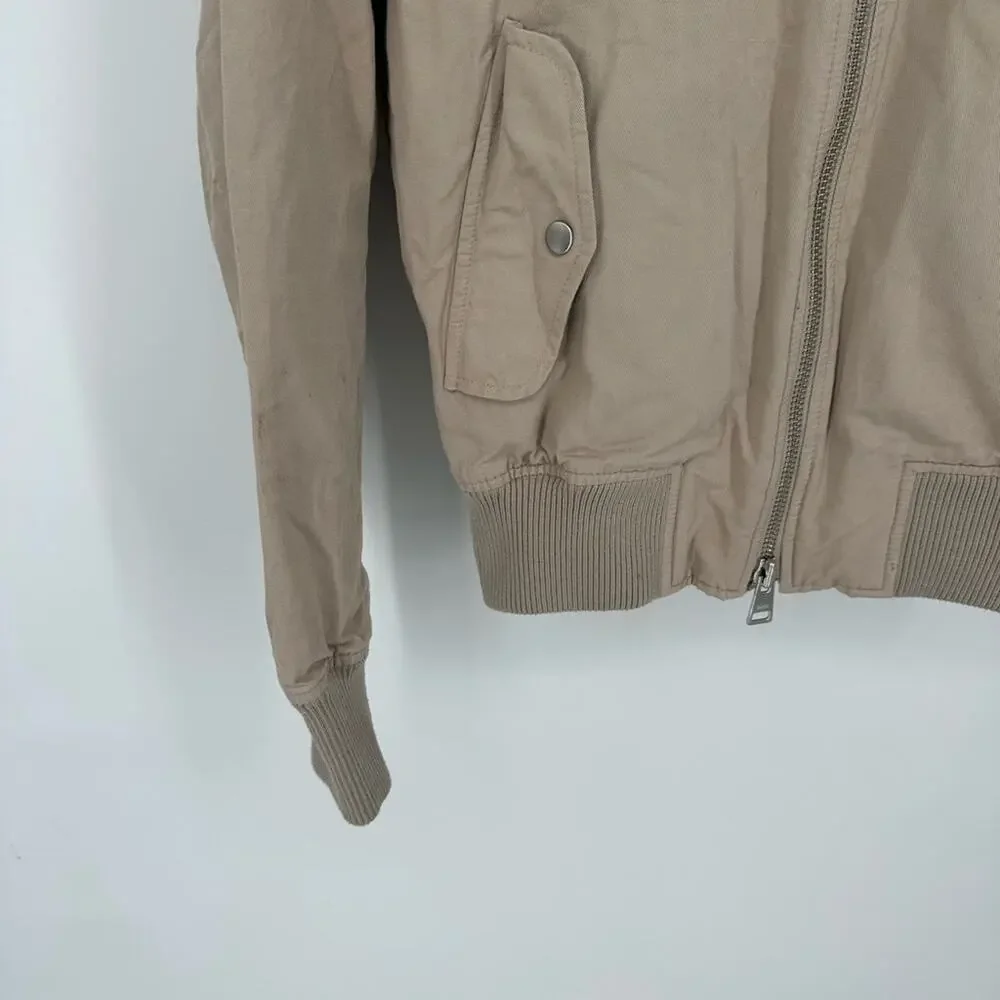 AMI PARIS Beige Bomber Jacket Designer Size Small Full Zip Classic Cotton Linen